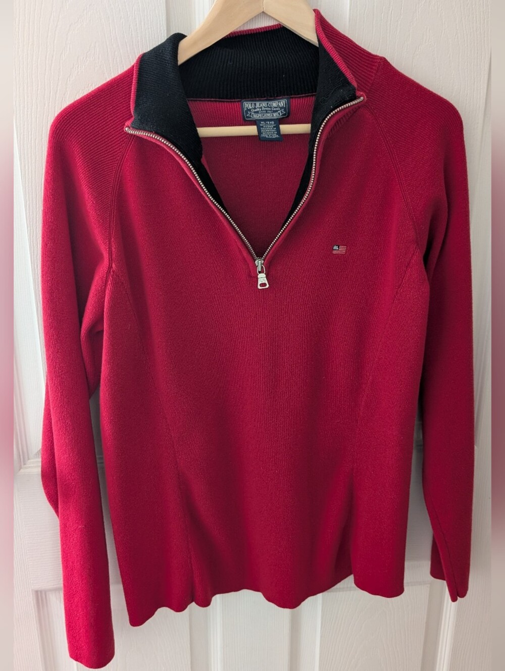 Ralph Lauren Men’s Red Quarter Zip-Up Sweater - Red With RL Logo, 100% Cotton